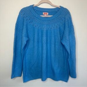 Evri Crew Neck Pointelle Sweater Womens Plus Sz 1X Gentana Blue Long Sleeve